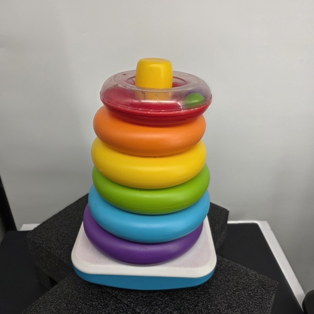 Fisher-Price Rock-a-Stack Baby Toy 6 Rings Rattle Top Multicolor - Picture 3 of 4